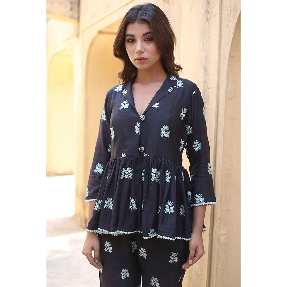 Gulabo Jaipur Saira Black Top And Pant (Set of 2)