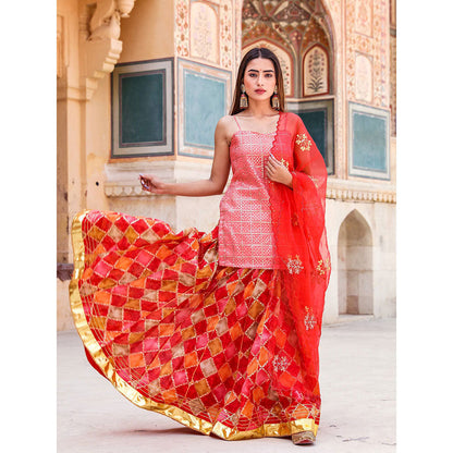 Gulabo Jaipur Devaki Red Lehenga (Set of 3)