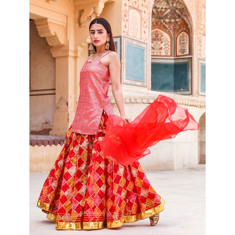 Gulabo Jaipur Devaki Red Lehenga (Set of 3)