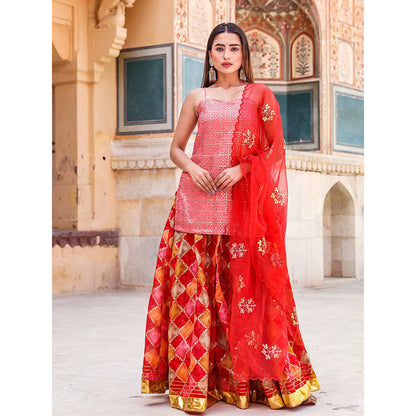 Gulabo Jaipur Devaki Red Lehenga (Set of 3)
