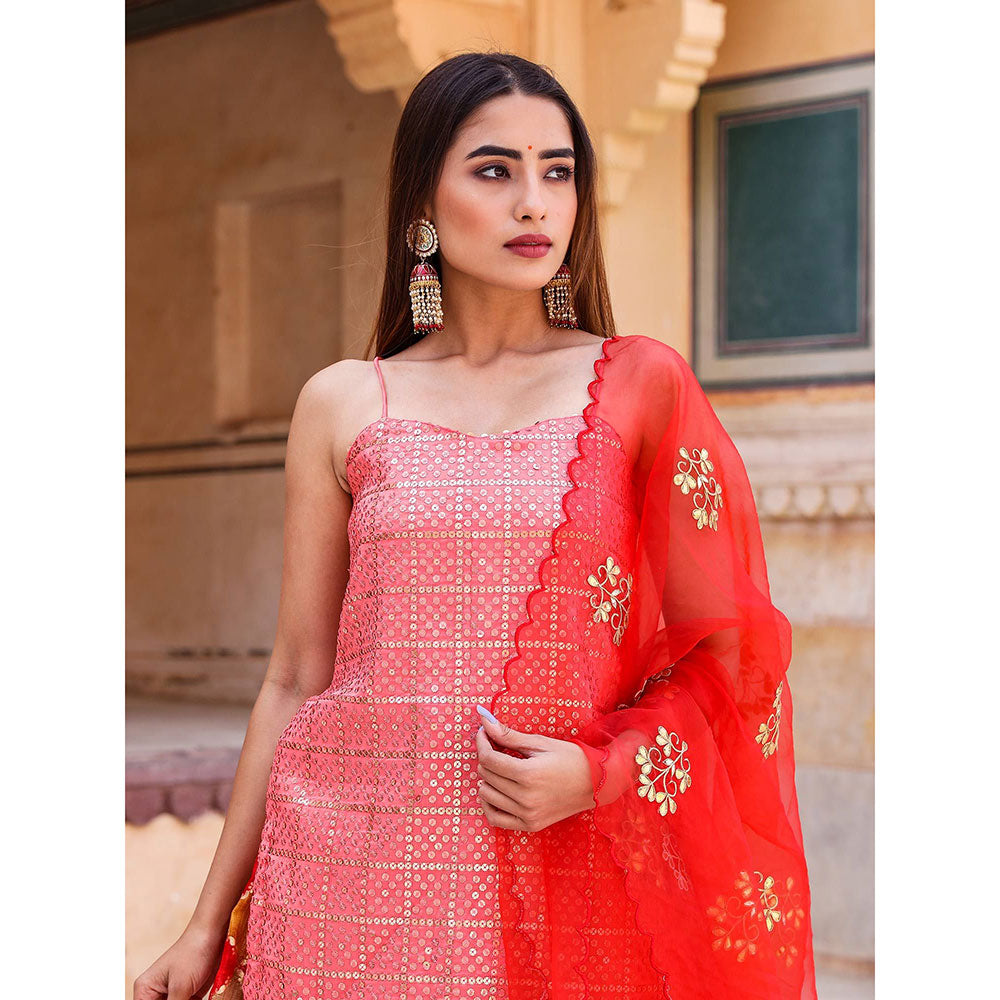 Gulabo Jaipur Devaki Red Lehenga (Set of 3)