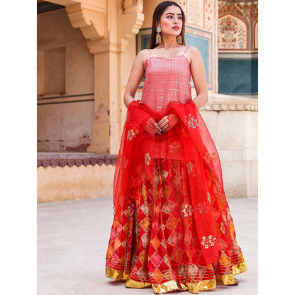 Gulabo Jaipur Devaki Red Lehenga (Set of 3)