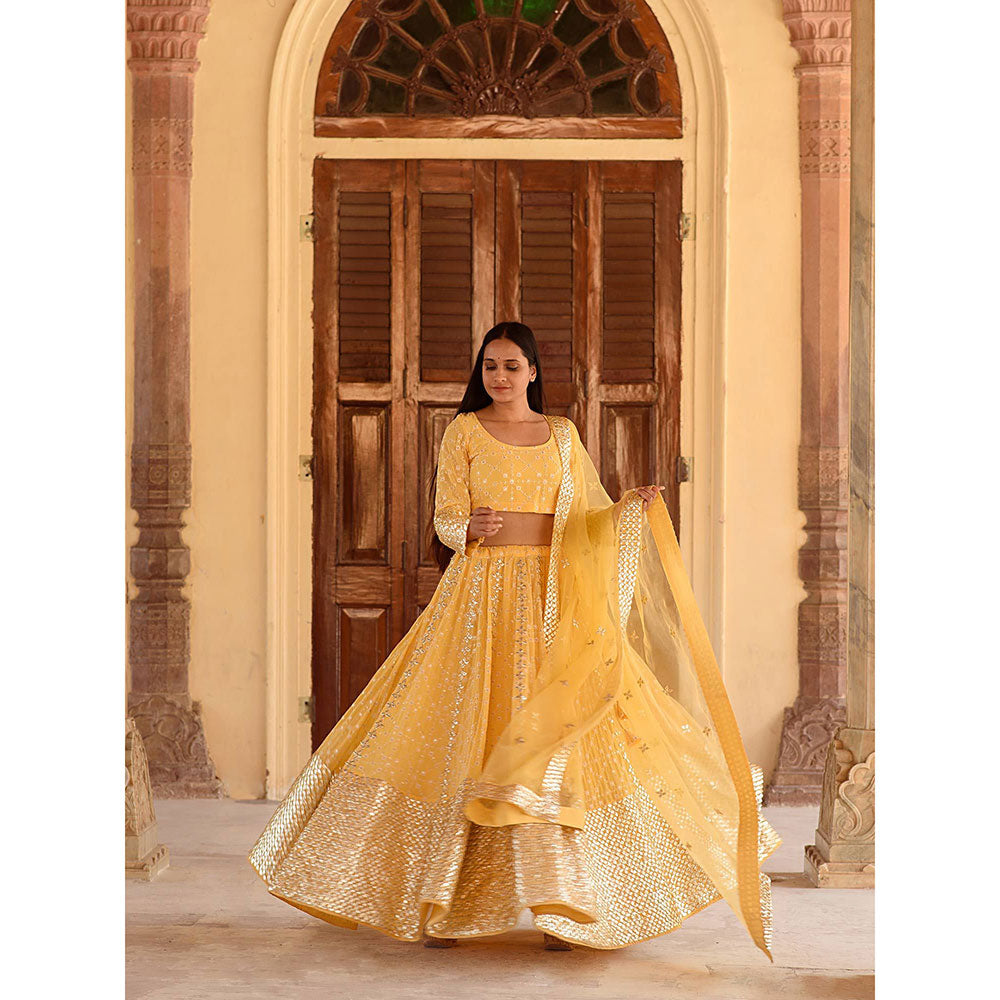 Gulabo Jaipur Nanda Yellow Lehenga (Set of 3)