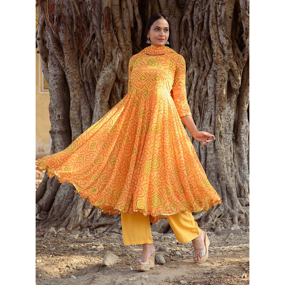 Gulabo Jaipur Naaz Yellow Anarkali (Set of 3)