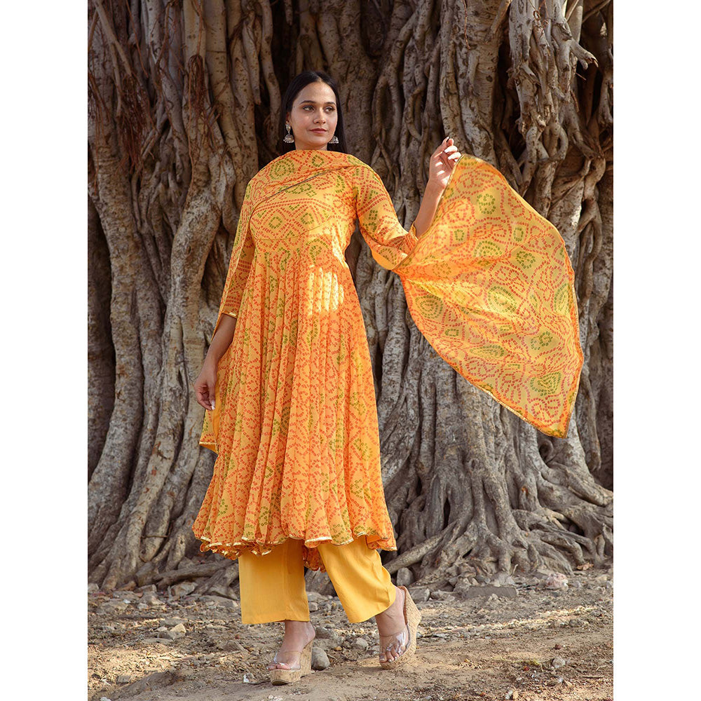 Gulabo Jaipur Naaz Yellow Anarkali (Set of 3)