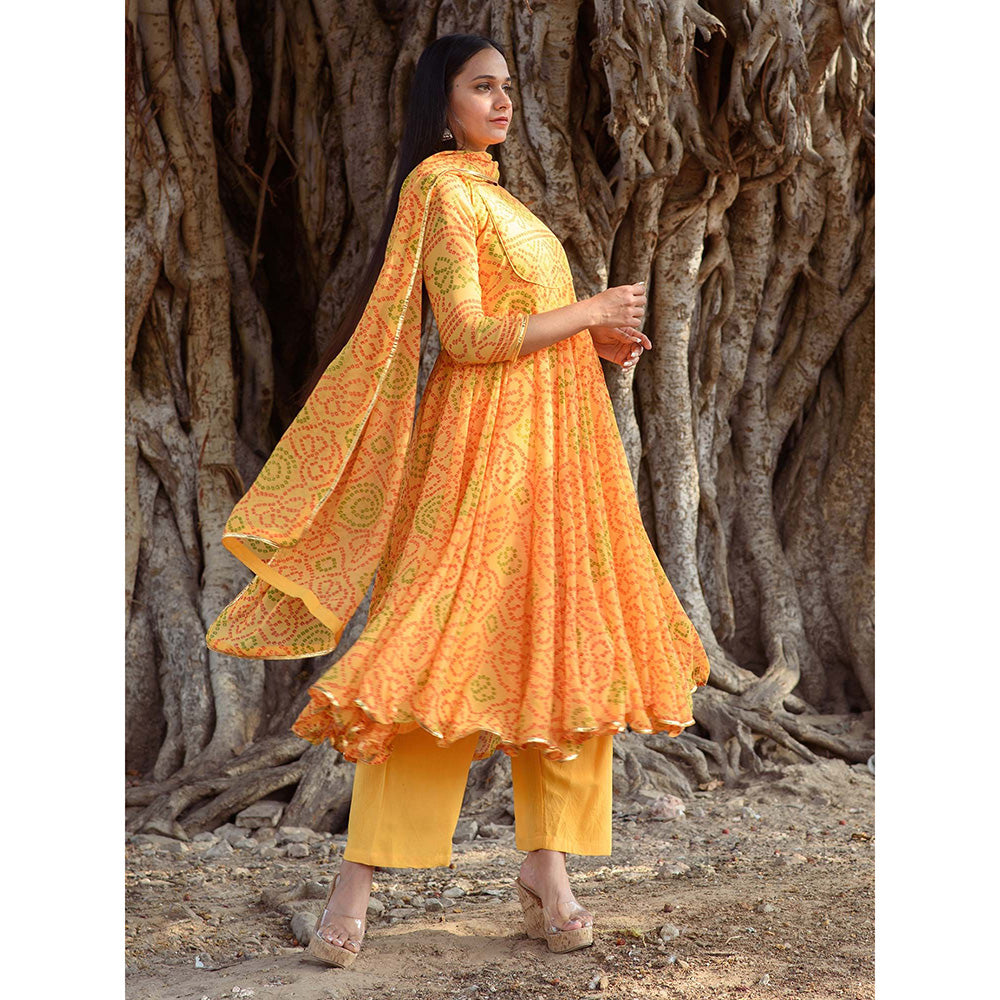 Gulabo Jaipur Naaz Yellow Anarkali (Set of 3)