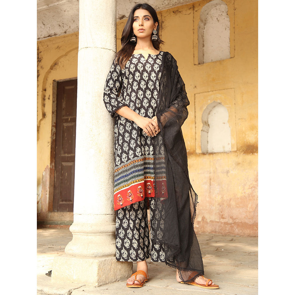 Gulabo Jaipur Black Medha Kurta With Pant And Dupatta (Set Of 3)