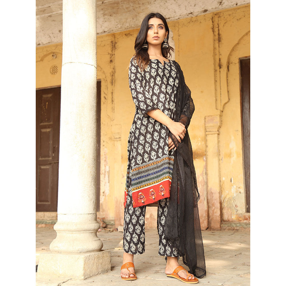 Gulabo Jaipur Black Medha Kurta With Pant And Dupatta (Set Of 3)