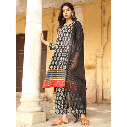 Gulabo Jaipur Black Medha Kurta With Pant And Dupatta (Set Of 3)
