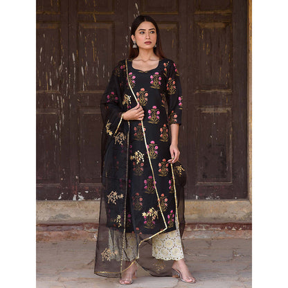 Gulabo Jaipur Black Mehnaaz Kurta With Pant And Dupatta (Set Of 3)