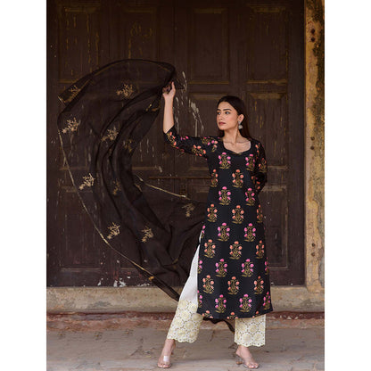 Gulabo Jaipur Black Mehnaaz Kurta With Pant And Dupatta (Set Of 3)