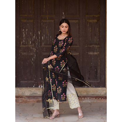 Gulabo Jaipur Black Mehnaaz Kurta With Pant And Dupatta (Set Of 3)