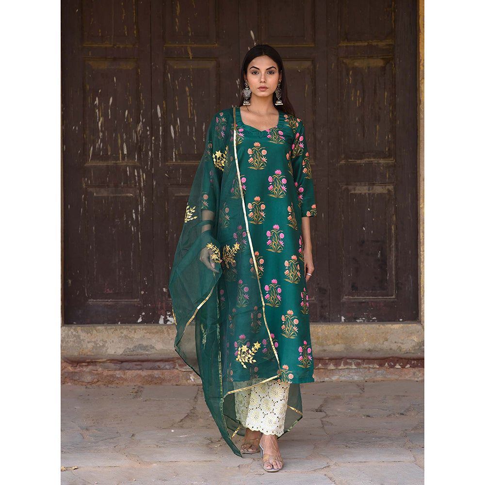 Gulabo Jaipur Green Mehnaaz Kurta With Pant And Dupatta (Set Of 3)