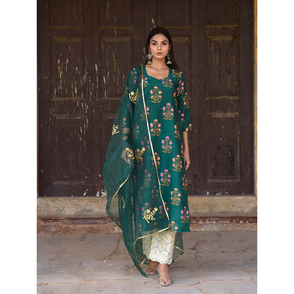 Gulabo Jaipur Green Mehnaaz Kurta With Pant And Dupatta (Set Of 3)