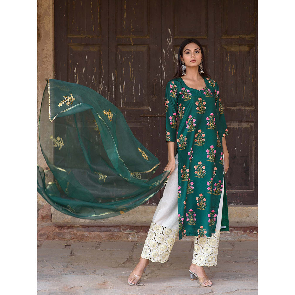 Gulabo Jaipur Green Mehnaaz Kurta With Pant And Dupatta (Set Of 3)