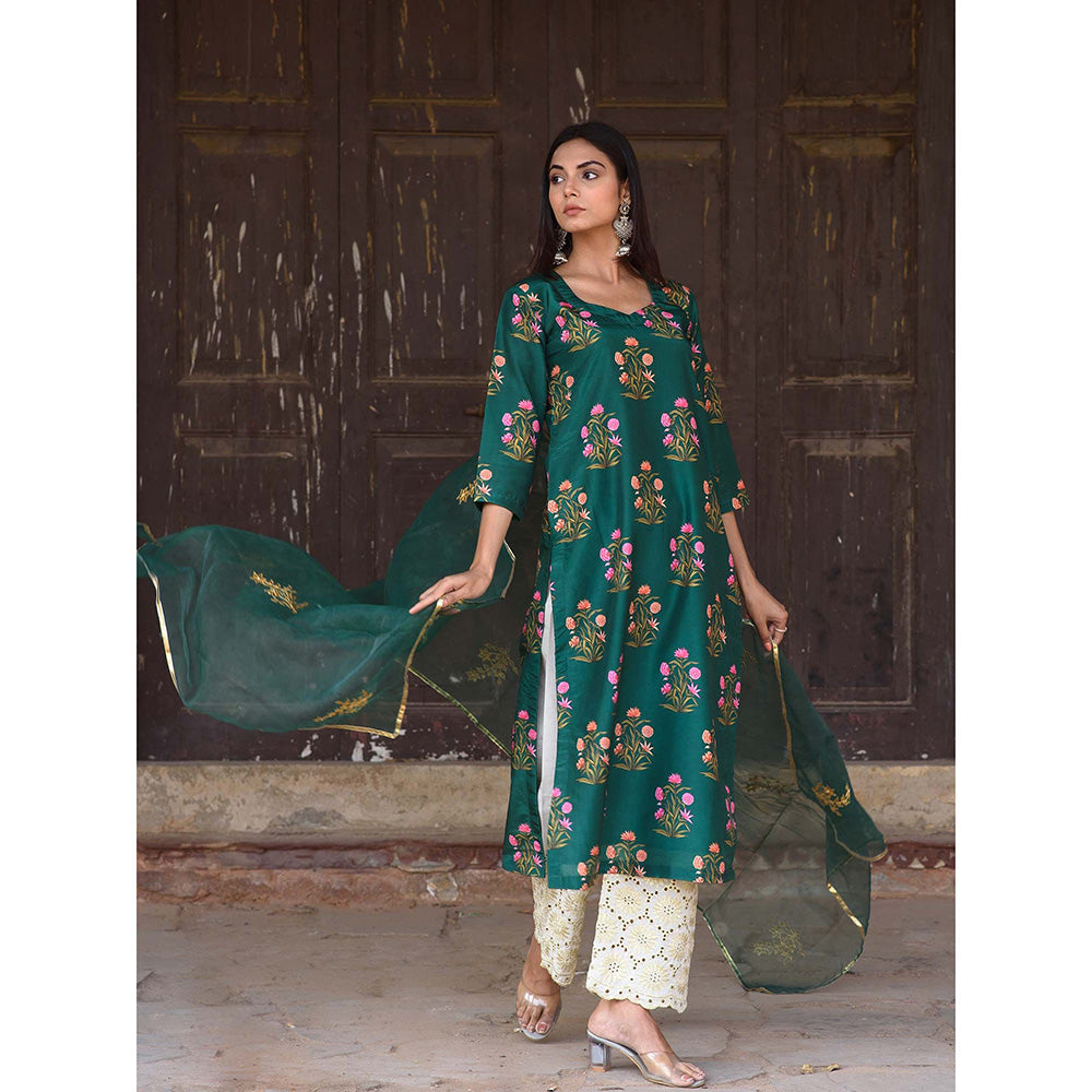 Gulabo Jaipur Green Mehnaaz Kurta With Pant And Dupatta (Set Of 3)