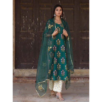 Gulabo Jaipur Green Mehnaaz Kurta With Pant And Dupatta (Set Of 3)