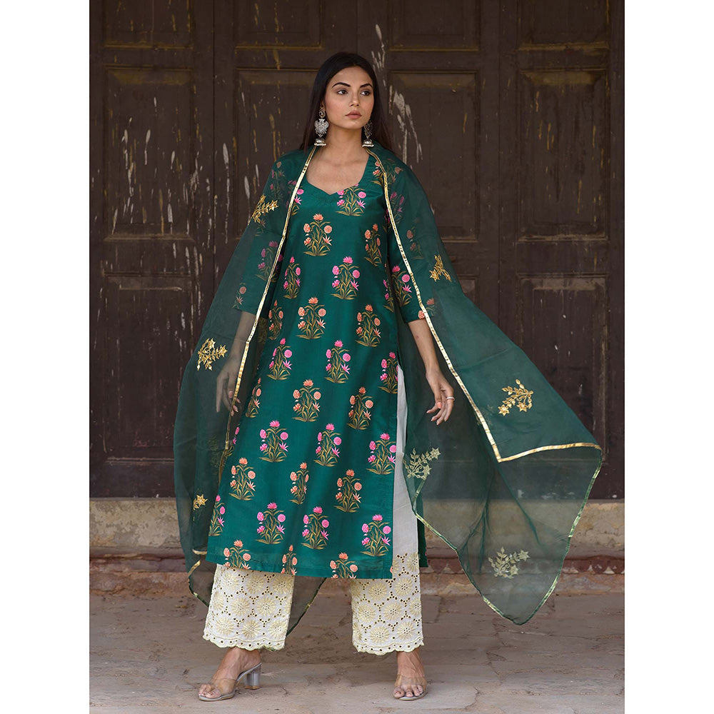 Gulabo Jaipur Green Mehnaaz Kurta With Pant And Dupatta (Set Of 3)