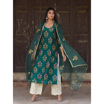 Gulabo Jaipur Green Mehnaaz Kurta With Pant And Dupatta (Set Of 3)