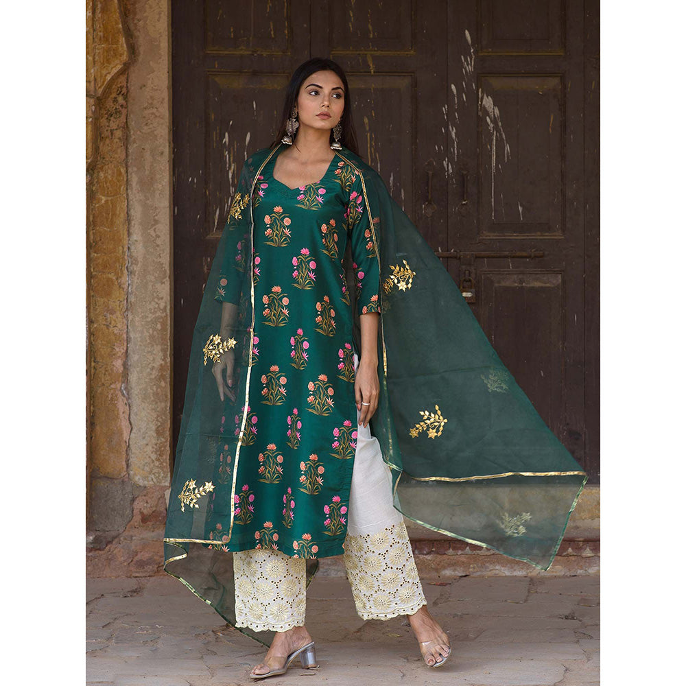 Gulabo Jaipur Green Mehnaaz Kurta With Pant And Dupatta (Set Of 3)