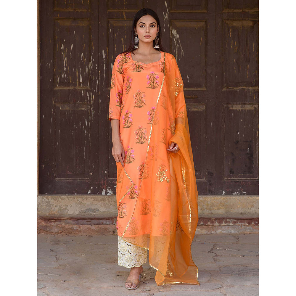 Gulabo Jaipur Orange Mehnaaz Kurta With Pant And Dupatta (Set Of 3)