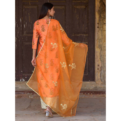 Gulabo Jaipur Orange Mehnaaz Kurta With Pant And Dupatta (Set Of 3)