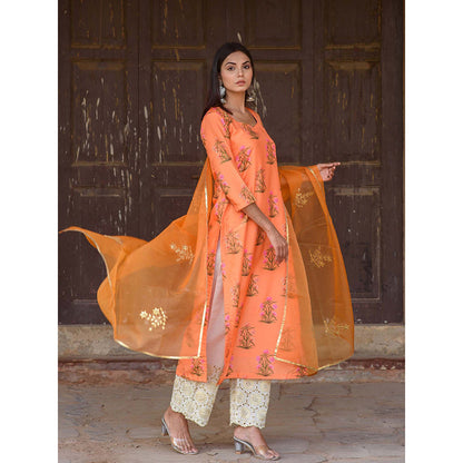 Gulabo Jaipur Orange Mehnaaz Kurta With Pant And Dupatta (Set Of 3)