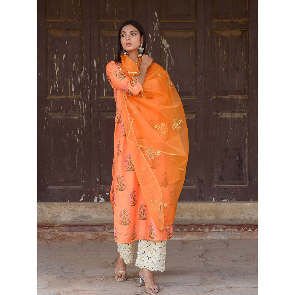 Gulabo Jaipur Orange Mehnaaz Kurta With Pant And Dupatta (Set Of 3)