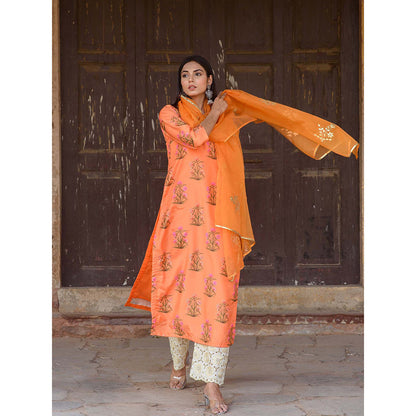 Gulabo Jaipur Orange Mehnaaz Kurta With Pant And Dupatta (Set Of 3)