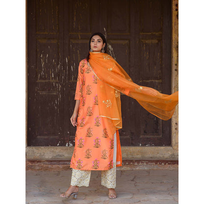 Gulabo Jaipur Orange Mehnaaz Kurta With Pant And Dupatta (Set Of 3)