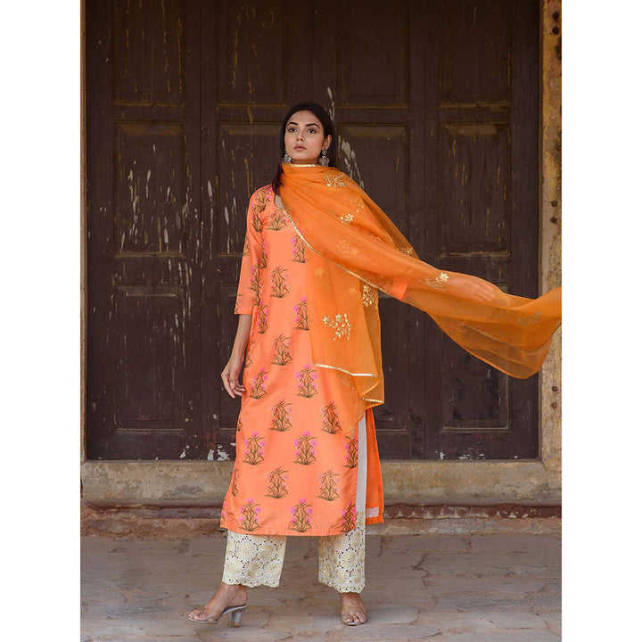 Gulabo Jaipur Orange Mehnaaz Kurta With Pant And Dupatta (Set Of 3)