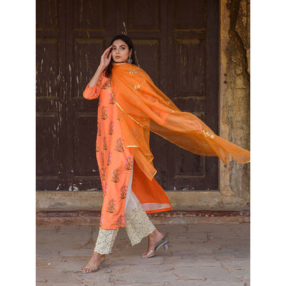 Gulabo Jaipur Orange Mehnaaz Kurta With Pant And Dupatta (Set Of 3)