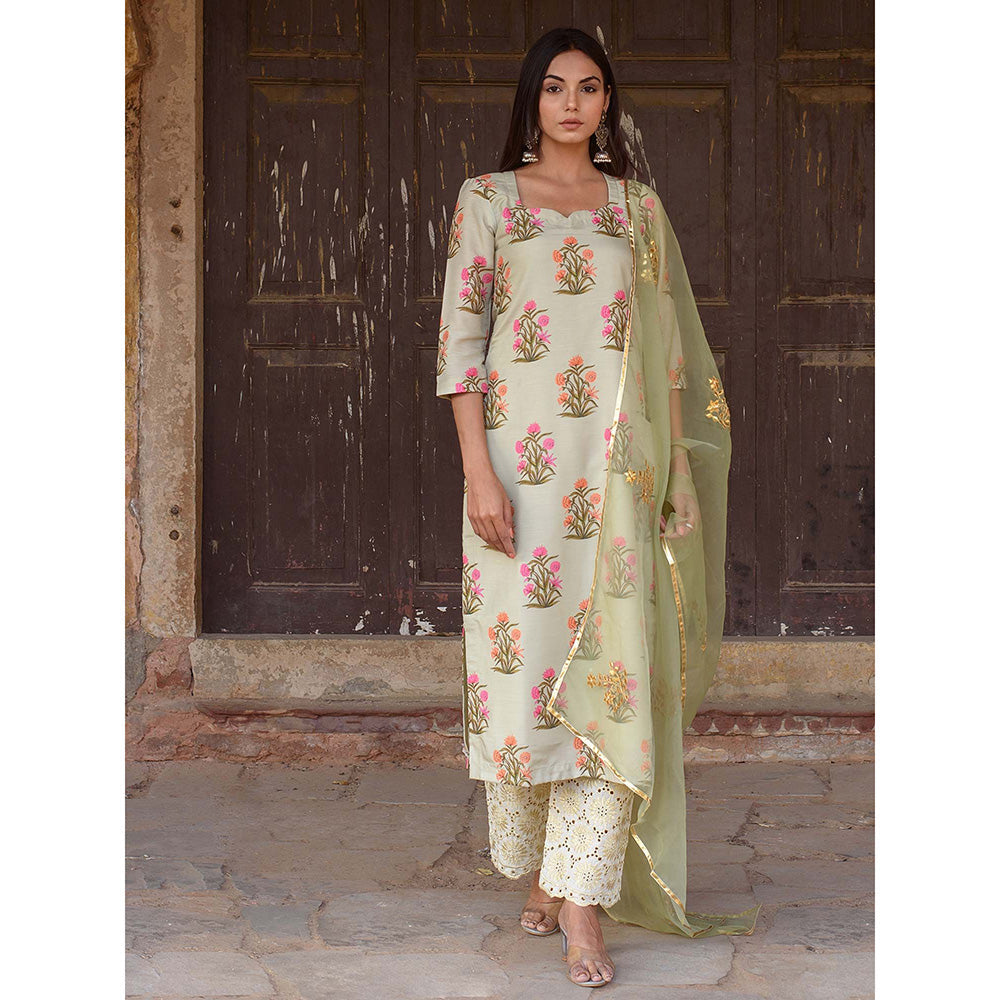 Gulabo Jaipur Pista Mehnaaz Kurta and Pant with Dupatta (Set of 3)