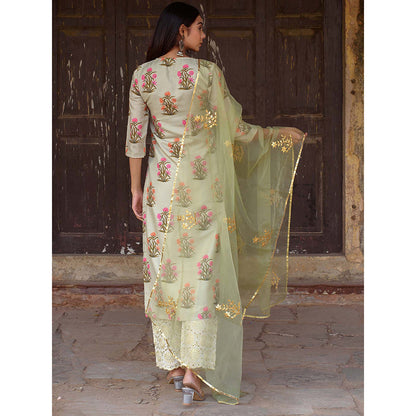 Gulabo Jaipur Pista Mehnaaz Kurta and Pant with Dupatta (Set of 3)