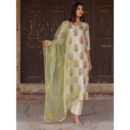 Gulabo Jaipur Pista Mehnaaz Kurta and Pant with Dupatta (Set of 3)