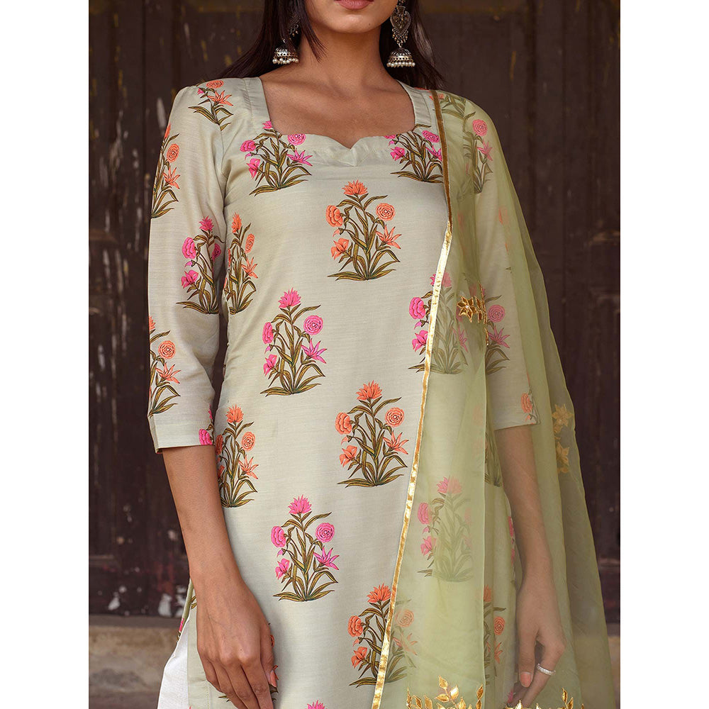Gulabo Jaipur Pista Mehnaaz Kurta and Pant with Dupatta (Set of 3)