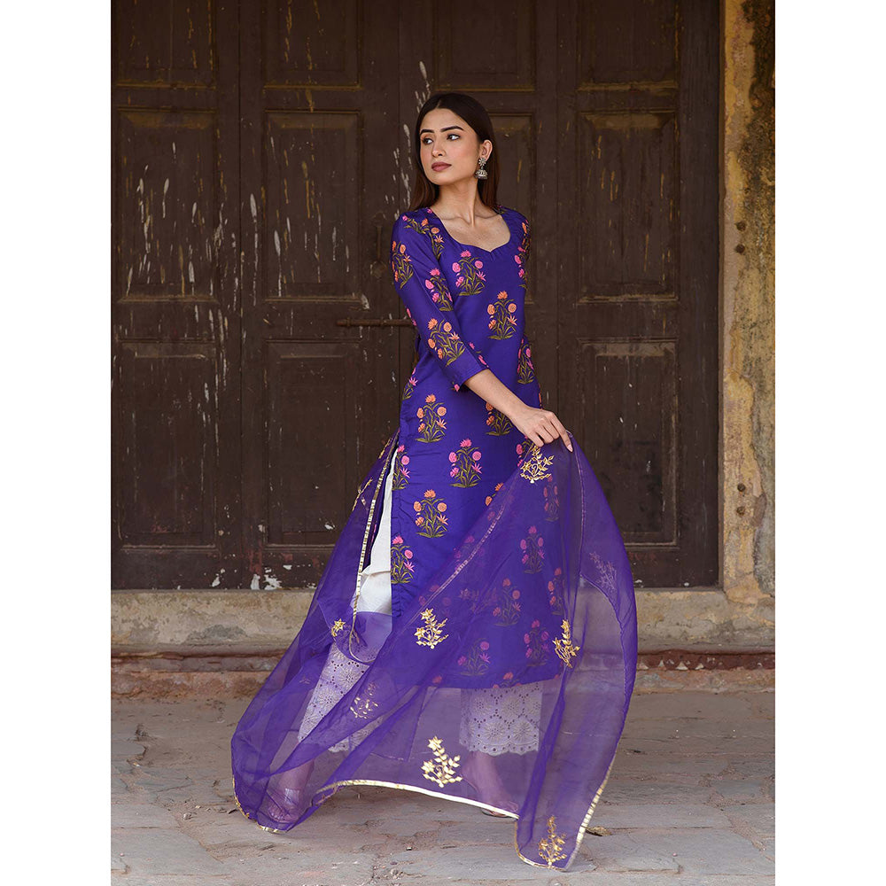 Gulabo Jaipur Purple Mehnaaz Kurta With Pant And Dupatta (Set Of 3)