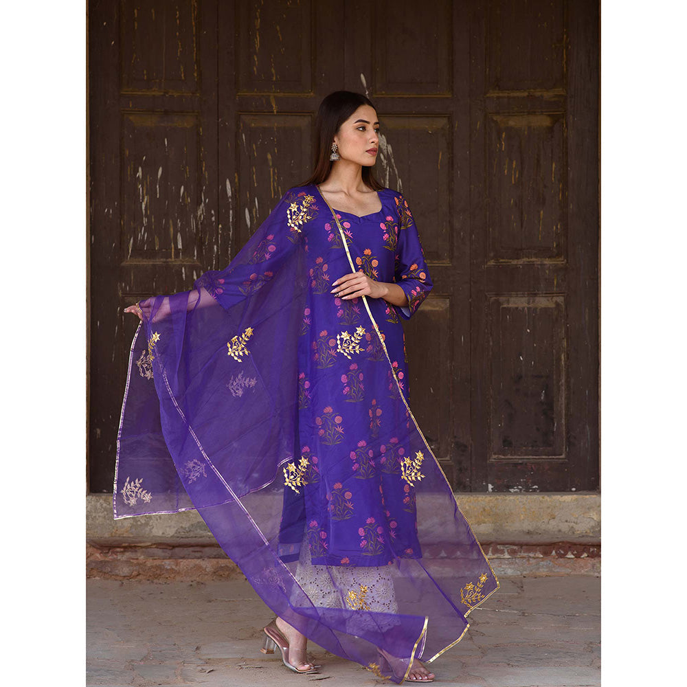 Gulabo Jaipur Purple Mehnaaz Kurta With Pant And Dupatta (Set Of 3)