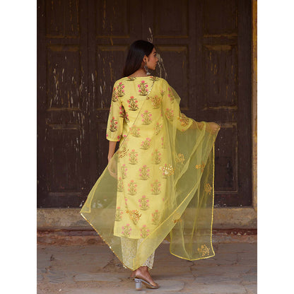 Gulabo Jaipur Yellow Mehnaaz Kurta With Pant And Dupatta (Set Of 3)