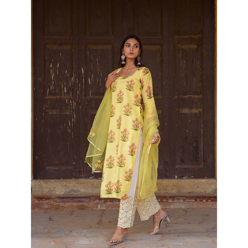 Gulabo Jaipur Yellow Mehnaaz Kurta With Pant And Dupatta (Set Of 3)