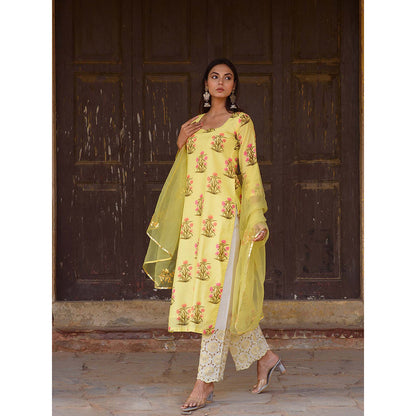 Gulabo Jaipur Yellow Mehnaaz Kurta With Pant And Dupatta (Set Of 3)