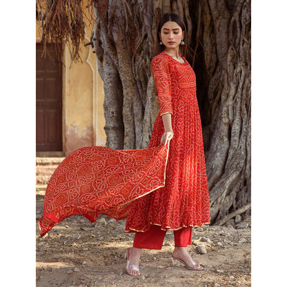 Gulabo Jaipur Red Naaz Anarkali With Pant And Dupatta (Set Of 3)
