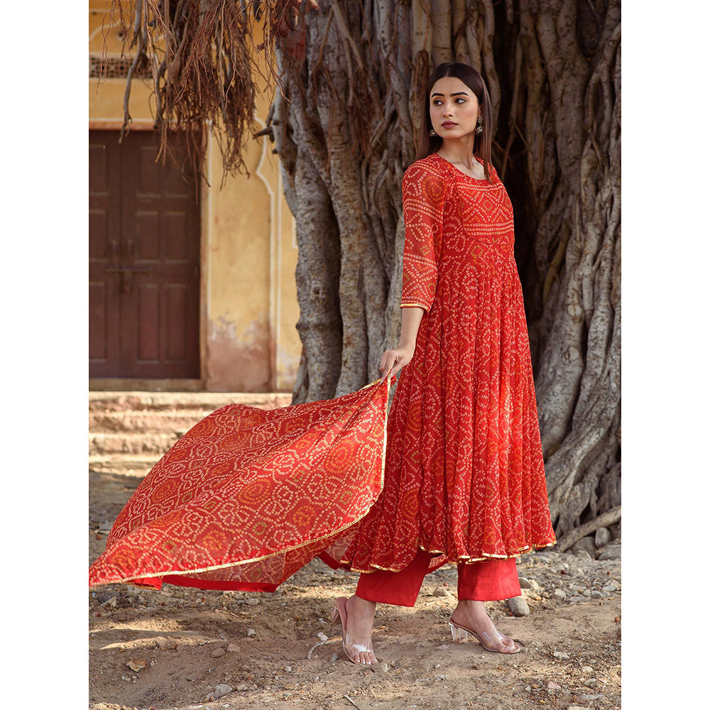 Gulabo Jaipur Red Naaz Anarkali With Pant And Dupatta (Set Of 3)