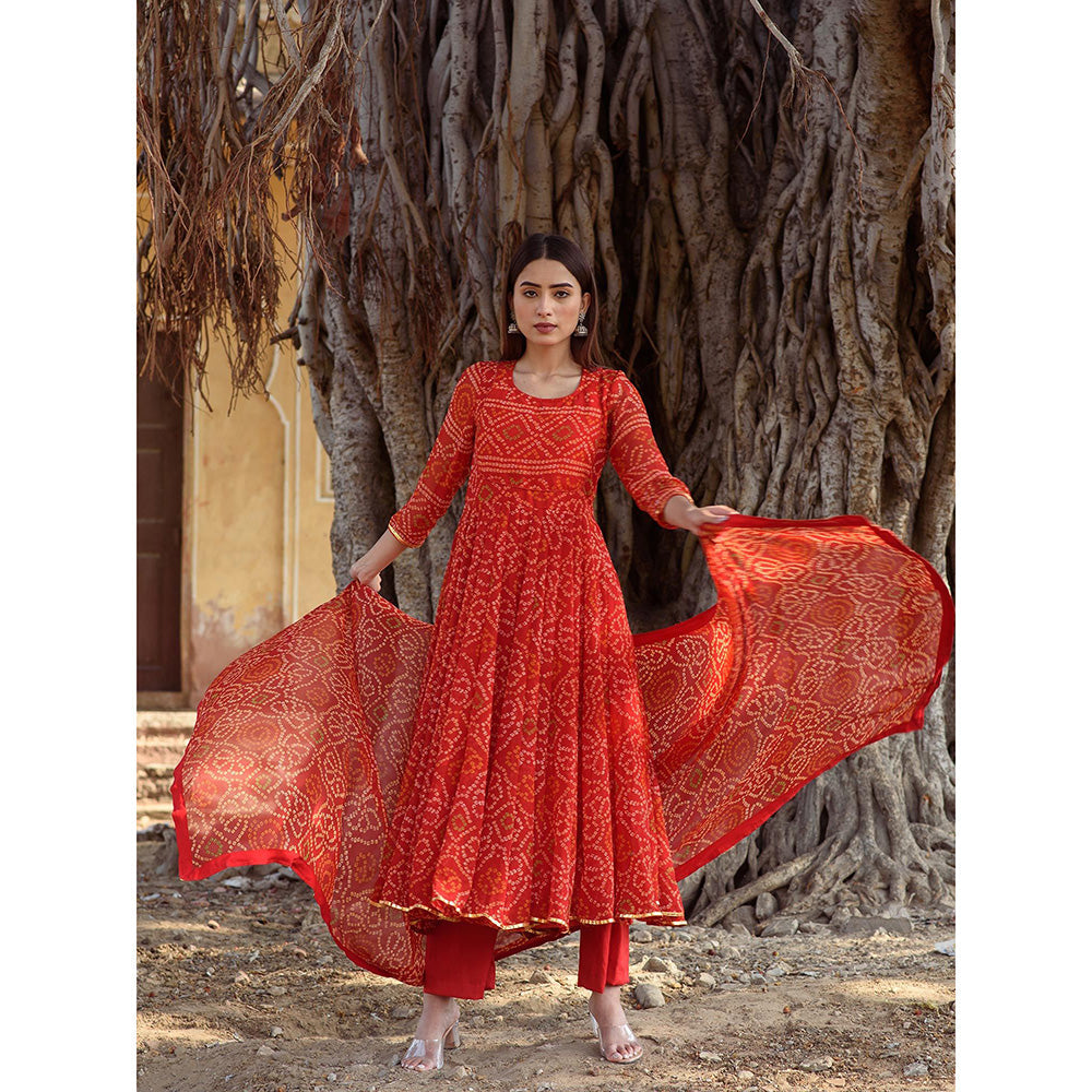 Gulabo Jaipur Red Naaz Anarkali With Pant And Dupatta (Set Of 3)