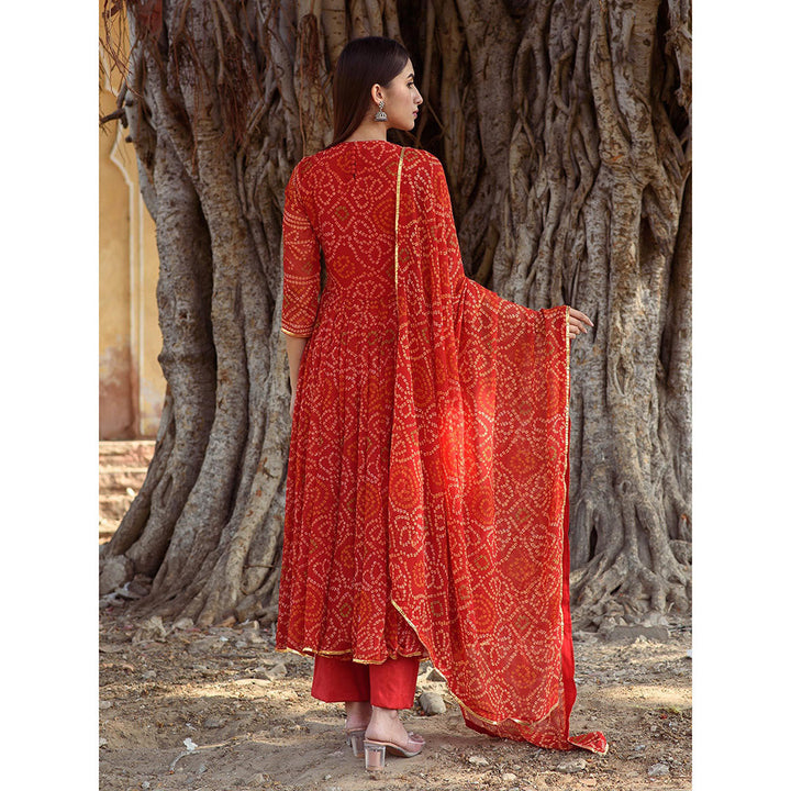 Gulabo Jaipur Red Naaz Anarkali With Pant And Dupatta (Set Of 3)
