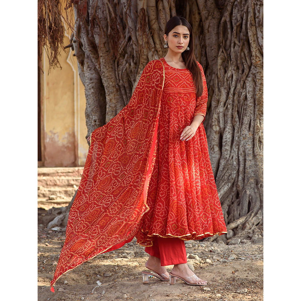Gulabo Jaipur Red Naaz Anarkali With Pant And Dupatta (Set Of 3)