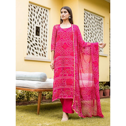 Gulabo Jaipur Pink Naaz Straight Kurta With Inner, Pant And Dupatta (Set Of 4)