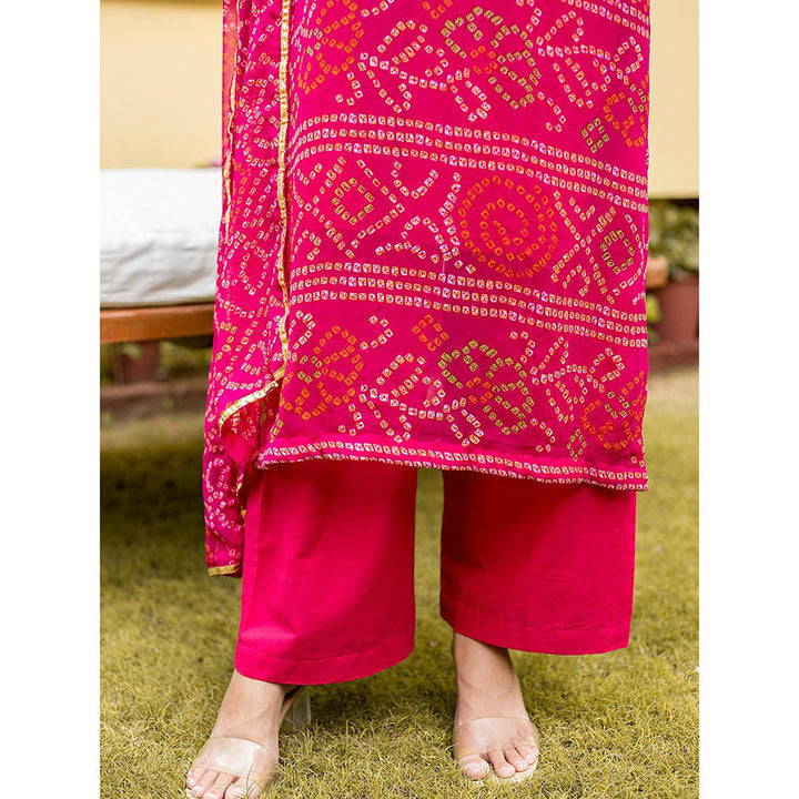 Gulabo Jaipur Pink Naaz Straight Kurta With Inner, Pant And Dupatta (Set Of 4)