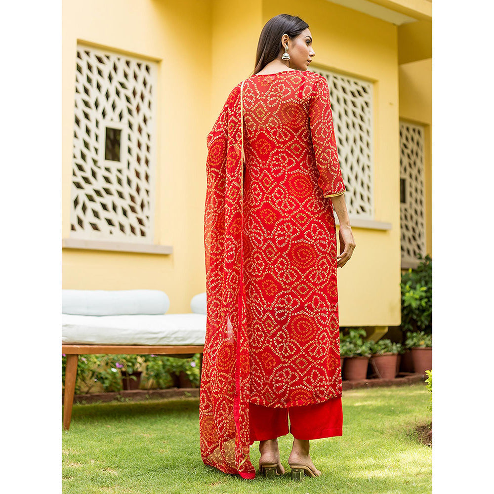 Gulabo Jaipur Red Naaz Straight Kurta With Inner And Pant And Dupatta (Set Of 4)