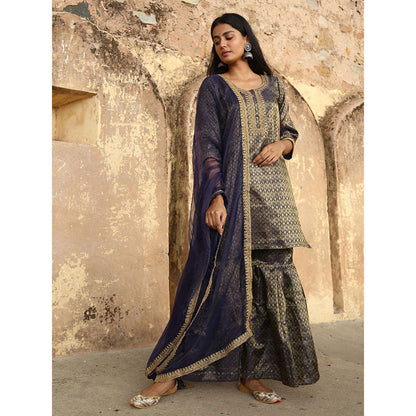 Gulabo Jaipur Blue Nimraa Kurta With Sharara And Dupatta (Set Of 3)